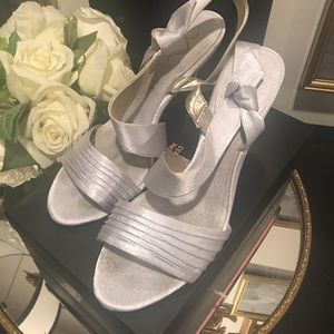 Nina formal silver strapped heels Satin